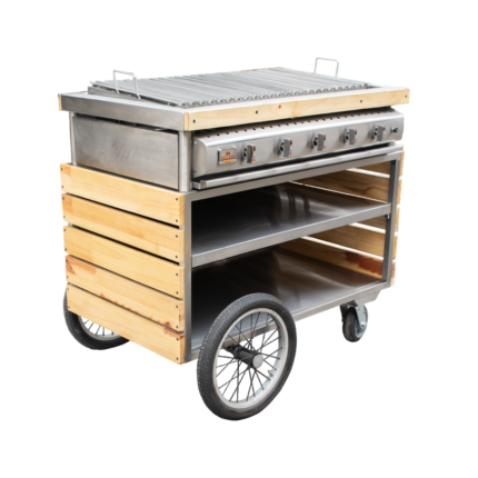 Asador a Gas Con Mueble en Madera 5 quemadores y ruedas