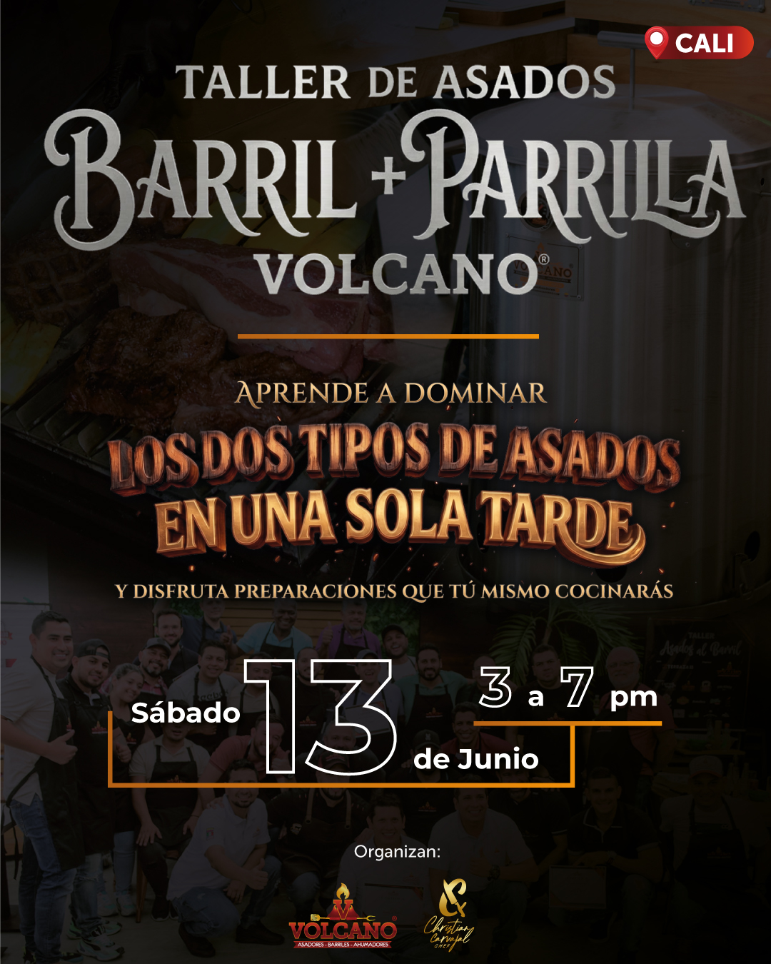 🔥🥩TALLER DE ASADOS BARRIL + PARILLA VOLCANO – 13 de junio – Cali 🚨